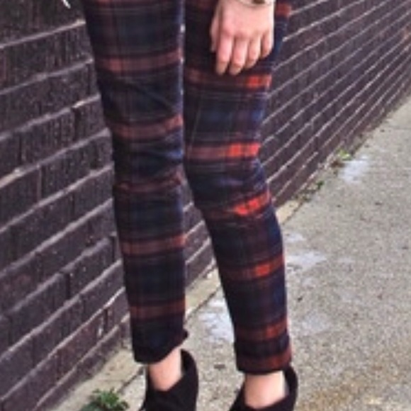 Brick red/blue plaid pants - Picture 3 of 4